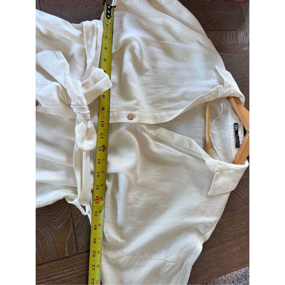 Zara Linen Blend Belted Shirt Dress in Ecru Size Medium - Picture 11 of 11